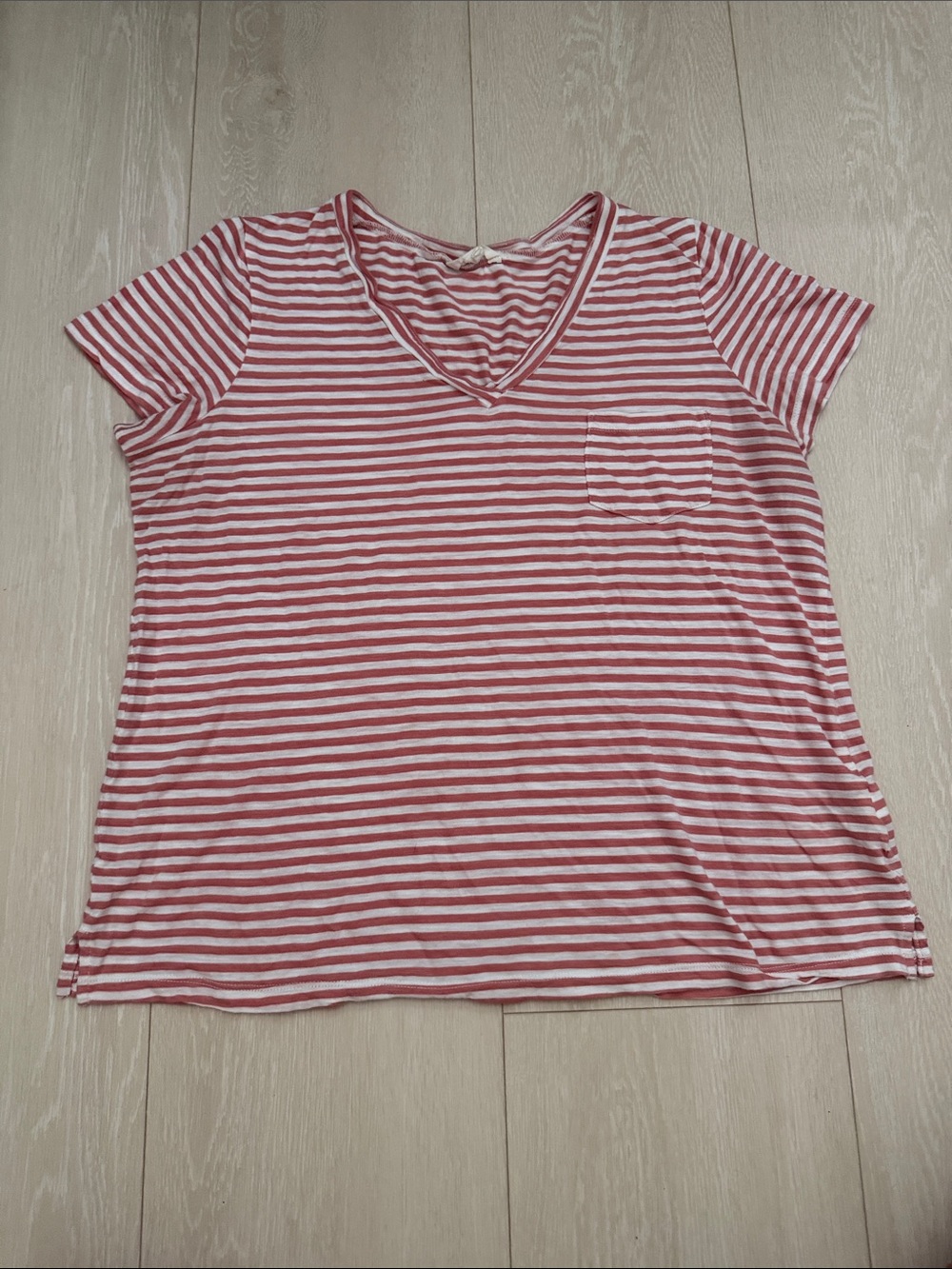 ✨Caslon Pink & White Striped V-Neck Short Sleeve Tee - Picture 5 of 8